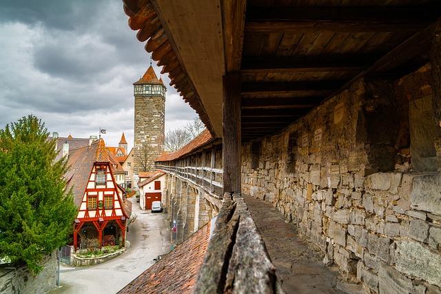 A view of Rothenburg ob der Tauber from the medieval wall surrounding the town