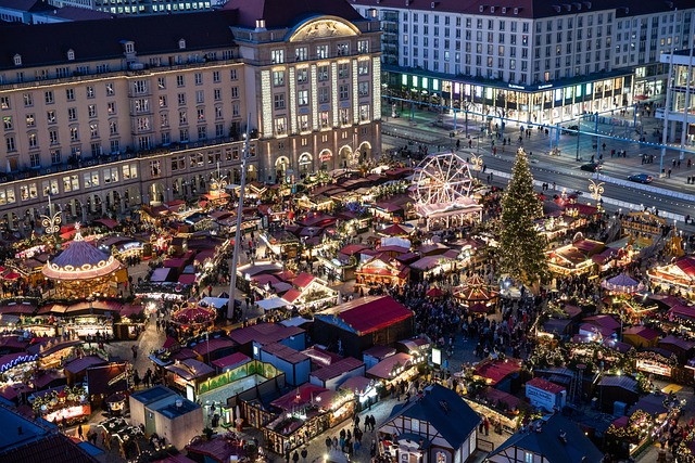 Dresden's Christmas market in the Altmarkt lit up at night