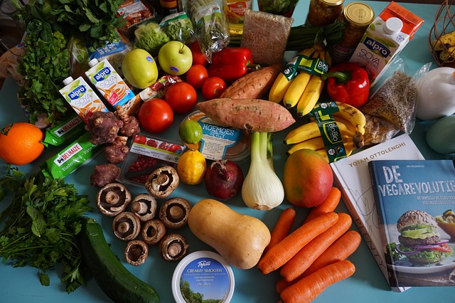 A range of vegetables, fruits and soya products.