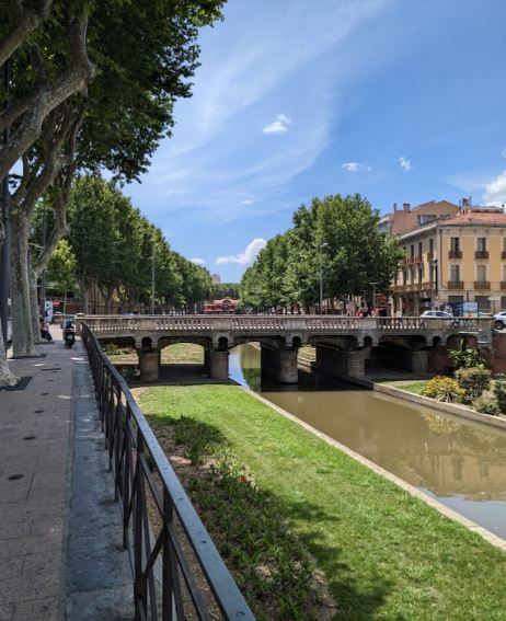 A view of a small bridge over the River Bassa in the centre of Perpignan.